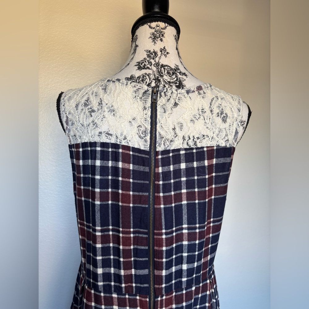 Xhilaration Navy Plaid Midi Dress with Pink Floral Design - Picture 7 of 14